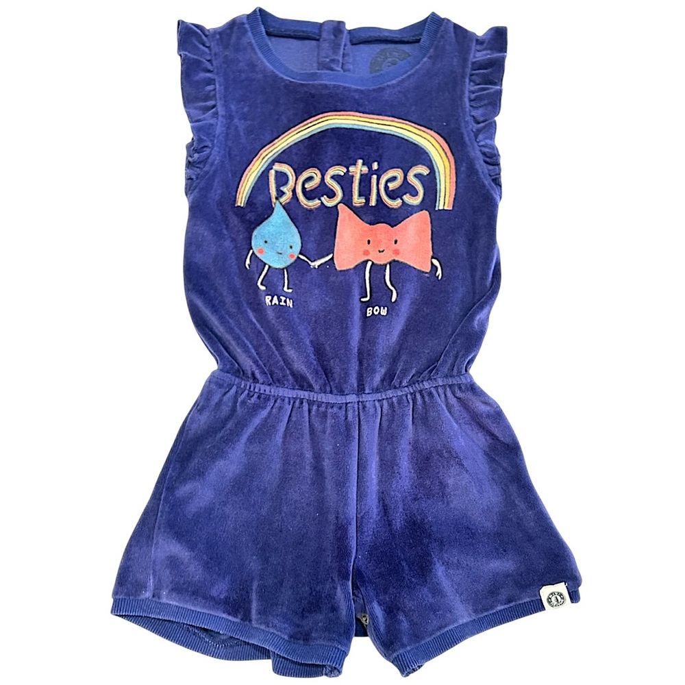 Mini Shatsu | Rainbow Besties Girl’s Velour Romper | Size 3T